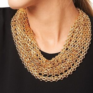 Vintage Kenneth Lane KJL Signed Gold Multistrand Chain Necklace 22” Statement